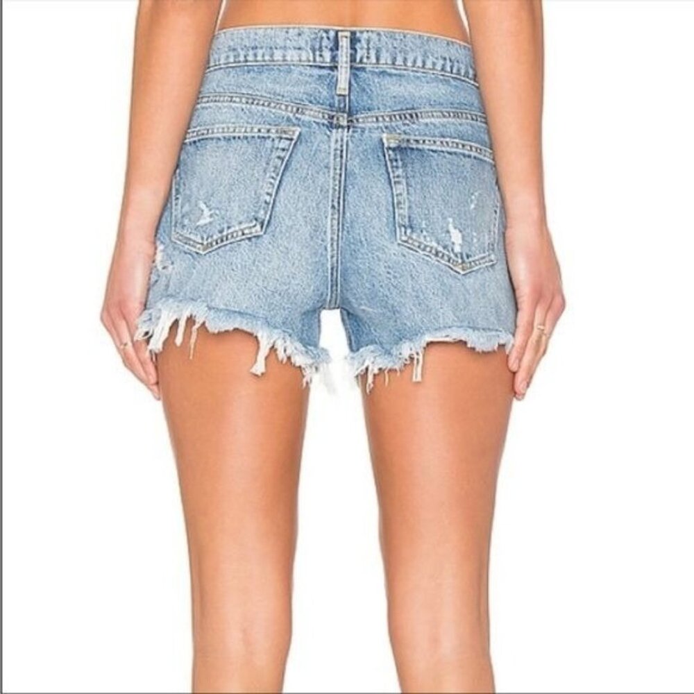 AGOLDE THE PARKER 100% cotton Hong rise raw hem denim shorts 24 - Picture 2 of 9